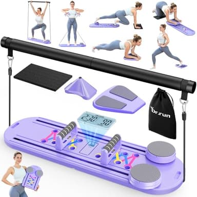 Pilates Board, Pilates Reformer Set, 7 in 1 Multifunctional Pilates Reformer Machine with Timer, Portable Foldable Pilates Board for Home Workout, Pilates Kit with Storage Bag, Purple - Image 1