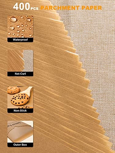 SMARTAKE 400 Pcs Parchment Paper Baking Sheets, 12x16 Inches Non-Stick Precut Baking Parchment, for Baking Grilling Air Fryer Steaming Bread Cup Cake Cookie and More (Unbleached) - Image 9