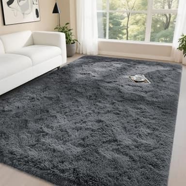 DweIke Fluffy Dark Grey 3x5 Area Rugs for Bedroom Living Room, Soft Plush Shaggy Deep Gray Girls Boys Kids Rug, Non-Slip and Machine Washable Carpet for Dorm Nursery Classroom Decor - Image 1