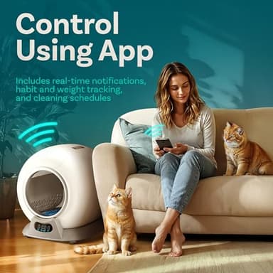 PetCove Self Cleaning Litter Box with Auto Safety Sensors for Multiple Cats - Automatic Cat Litter Box Self-Cleaning - Covered Odor Removal with APP Control - Compatible On All WiFi - Electric Robot - Image 5