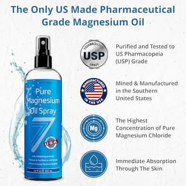 Seven Minerals Pure Magnesium Oil Spray, Big 12oz, USP Grade, Extra Strength, for Feet, Sleep, Muscle Pain & Cramps - Mined in The USA - Image 2