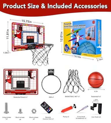 Basketball Hoop Indoor for Kids-Over The Door Mini Basketball Hoop with LED Light, Scoreboard, Remote Control and 3 Modes & Balls-Boys Girls Toys for Ages 3 4 5 6 7 8 9 10 + Years Old Birthday Gifts - Image 7