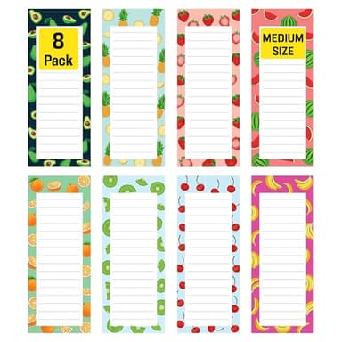 8 Magnetic Notepads – Notepads for Grocery List, Shopping List, To-Do List, Reminders -Strong Magnetic Back- Memo Notepad with Realistic Fruit Designs | 25 Sheets per Pad 7.5 x 3.5 inch (8 Pack) - Image 1