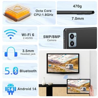 DEERTiME Android 14 Tablet 10.1 Inch Tablets, 20GB RAM 128GB ROM 1TB Expand Octa-Core 2 in 1 Tablet PC with Keyboard Mouse Case, 1280x800 IPS HD Touchscreen, Bluetooth WI-FI 6, Widevine L1 (Black) - Image 5