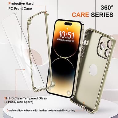 ORETECH for iPhone 14 Pro Max Case, with [2 x Screen Protectors] [10 Ft Military Grade Drop Test] [Camera Protection] 360° Shockproof Slim Thin Phone Case iPhone 14 Pro Max Cover 6.7" Gold - Image 6