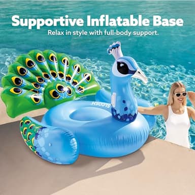 JOYIN Inflatable Peacock Pool Float - Giant Blue Peacock Fun Beach Floaties, Swim Party Animal Decorations Adult Size Inflatable Summer Pool Raft Toys Lounge for Adults & Kids - Image 3