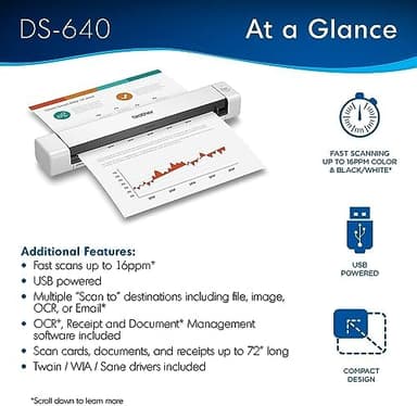 Brother DS-640 Compact Mobile Document Scanner, (Model: DS640) 1.5"x2"x11.9" - Image 4