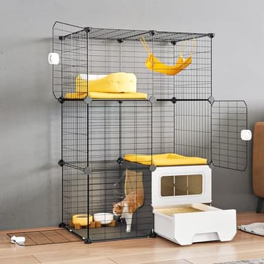 Oneluck Cat Cage Indoor with Litter Box 3-Tier DIY Cat Playpen Detachable Metal Wire Kennel Crate Large Exercise Place Ideal for 1-2 Kitten - Image 1