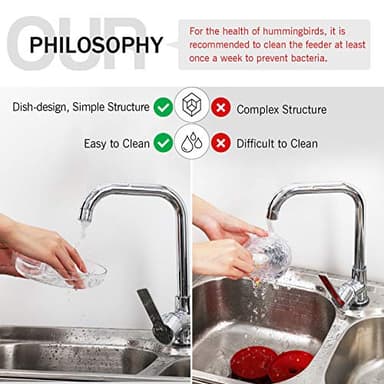 eWonLife Hummingbird Feeder for Outdoors, 2 Pack, Leak-Proof, Easy to Clean and Refill, Saucer Humming Bird Feeder Plastic, Including Hanging Hook, with 5 Feeding Ports (16 Ounce/Pack) - Image 5