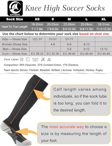 APTESOL Youth Soccer Socks Boys Girls Women Knee High Team Sport Cushion Sock Kids Long Tube Cotton Athletic Compression Socks (5-Pair Orange-A,Small) - Image 2