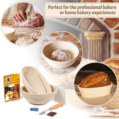 CRISS ELITE Sourdough Bread Baking Supplies Starter Kit, Banneton Proofing Basket 9'' Round and 10” Oval, Sourdough Starter Jar, Scraper, Scoring Lame, Brush, Short Danish Whisk, Gift Set - Image 8