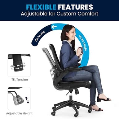 Flash Furniture Kelista Mid-Back Swivel Office Chair with Adjustable Seat Height, Ergonomic Mesh Desk Chair with LeatherSoft Seat, Black - Image 11