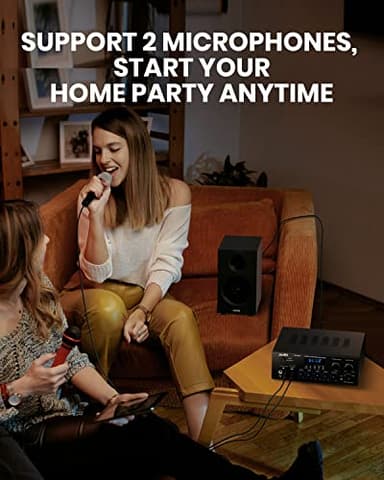 Moukey Stereo Receivers with Bluetooth 5.0, 400W 2.0 Channel Power Audio Amplifier Stereo System w/USB, SD, AUX, RCA, MIC in w/Echo, LED for Karaoke, Home Theater Speakers - MAMP1 - Image 7