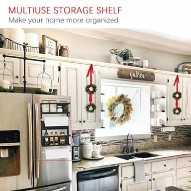 Refrigerator Shelf Organizer Magnetic Paper Towel Holder Kitchen Fridge Spice Rack Storage Spice Jars Holder(Black) - Image 3