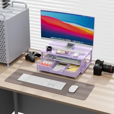 gianotter Computer Monitor Stand Riser, office organizer with Drawer, Office Organizers Storage for Classroom Office Supplies (Purple) - Image 2