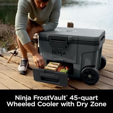 Ninja | Cooler | FrostVault 45QT Cooler with Wheels | Insulated with Temp Dry Storage Drawer | Keeps Ice Cold for Days | for The Beach, Camping, Picnics & More | Grey | FB245CG - Image 3