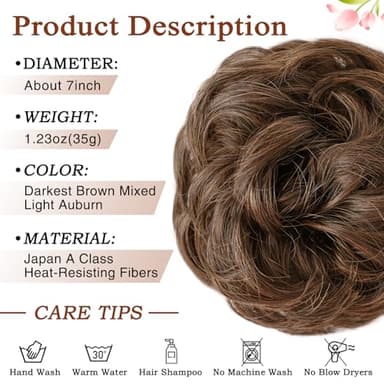 MORICA 1PCS Messy Hair Bun Hair Scrunchies Extension Curly Wavy Messy Bun Synthetic Chignon Hairpieces for Women(2/30#(Darkest Brown & Light Auburn Mixed)) - Image 2
