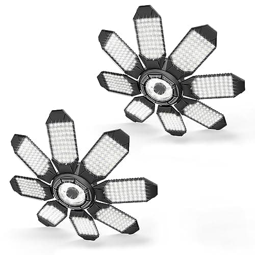 POLARPRA Garage Lights - 40000LM Super Bright Garage Lights Ceiling Led w/ 8 Deformable Panels Compatible for E26/E27 Screw in Socket Garage Lighting Bulb for Barn Basement Shops Attic - 2Pack - Image 1