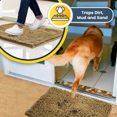 Muddy Mat® 2-Piece Beige Medium 30"X19" AS-SEEN-ON-TV Highly Absorbent Microfiber Door Mat, Bath Mat and Pet Rug, Non slip Thick Washable, Soft Chenille for Kitchen Bathroom Bedroom Indoor and Outdoor - Image 4