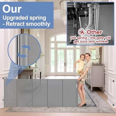 Reinforced bottom 90 Inch Extra Wide Baby Gate for Large Openings Retractable Baby Gates Extra Wide Upgraded Spring Retractable Dog Gate for Doorways Extra Wide Adjustable Bracket Retractable Pet Gate - Image 5