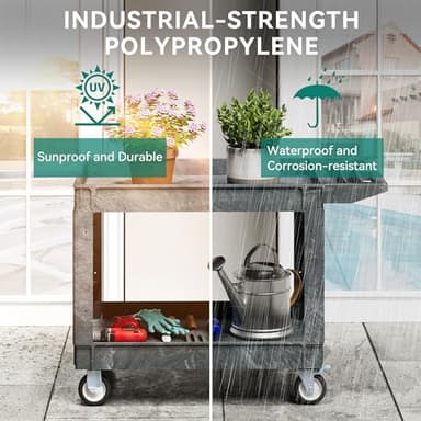 YITAHOME Utility Cart on Wheels, 550 lbs 2 Shelf Heavy Duty Rolling Carts, 45 x 25 in Plastic Service Cart Work Carts with Wheels for Warehouse Garage School & Office, Cleaning, Gray - Image 5