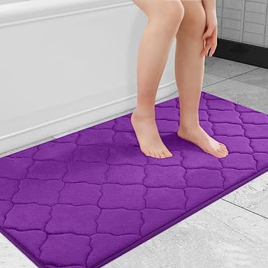 OLANLY Memory Foam Bath Mat Rug 47x24, Ultra Soft and Absorbent Bathroom Rugs, Non-Slip, Comfortable, Machine Washable Bath Carpet for Bathroom Floor, Tub, Shower and Home Decor Accessories, Purple - Image 1
