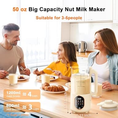 50oz Nut Milk Maker, 10 in 1 Automatic Nut Milk Maker with 20 Blades,Almond Milk Machine,Plant Based Milks Homemade Oat,Chowder,Juice,Soy Milk Machine with Delay Start,Boil Water,Keep Warm& Auto Clean - Image 8