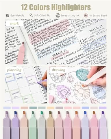 Four Candies 39 PCS Aesthetic School Supplies with Cute Pen Case, 12 Pastel Highlighters, 5 Black Ink Gel Pens, 6 Mechanical Pencils Set 0.5 & 0.7 mm for Students Stationary College Essentials (Pink) - Image 4