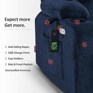 MCombo Oversized Power Lift Recliner Chair for Elderly, Dual Motor Lift Chair with Heat and Massage, Lay Flat Lift Chair for Big and Tall, Cup Holders, Fabric R7891 (Oversize, Navy Blue) - Image 8