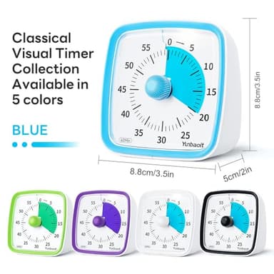 Yunbaoit Visual Timer with Night Light, 60-Minute Countdown Timer for Kids and Adults, Silent Classroom Timer, Time Management Tool for Home, School, or Work (Light Blue) - Image 6