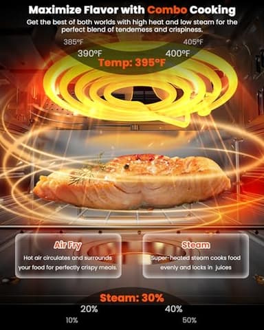 Nuwave Combi Steam Oven, Non-Toxic Stainless Steel Multi-Cooker with Air Fry, Steam, Sous Vide, Toast & More, 50-450°F Precision, 120 Presets, Moisture Control, Programmable, Easy to Clean - Image 5