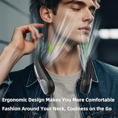 Portable Neck Fan,Hands Free Personal Wearable Bladeless Fan,6000mAh USB Rechargeable,360° Cooling,LED Display,4-Speeds,Birthday Gifts for Men Women Dad Mom,Outdoor Indoor Travel Camping (Black) - Image 6