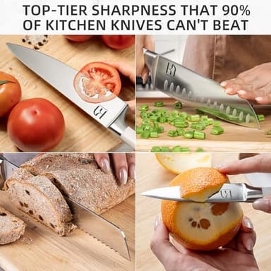 KnifeSaga Knife Set, Premium 15 Piece Japanese High Carbon Stainless Steel Knives Set for Kitchen with Block and Sharpener, Razor Sharp Kitchen Knife Block Sets with Ergonomic Full-tang Handle, White - Image 4