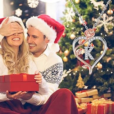 Iefil Unique Rose Heart Initial Necklace, 925 Sterling Silver Rose Love Heart Initial W Necklace Jewelry, Gifts for Her, Anniversary Birthday Gifts for Women - Image 9