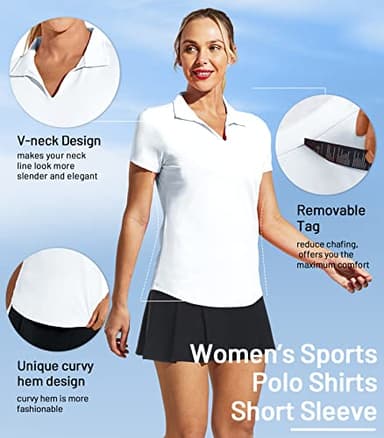 MIER Women's Golf Polo Shirts Collared V Neck Short Sleeve Tennis Shirt, Dry Fit, Moisture Wicking, White, M - Image 3