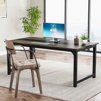 Tribesigns Modern Computer Desk, 63 x 31.5 inch Large Office Desk Computer Table Study Writing Desk Workstation for Home Office, Grey/Black - Image 2