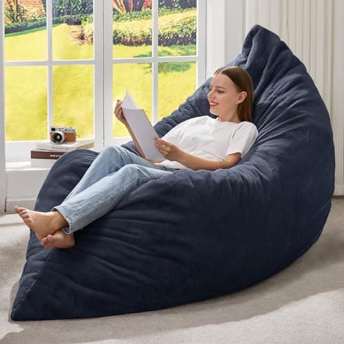Hobestluk 3 in 1 Bean Bag Chair Giant Bean Bag Chairs for Adults with Plush Faux Fur Cover Convertible Bean Bag Floor Cushion with Machine Washable Cover for Living Room (Plush Dark Grey) - Image 1