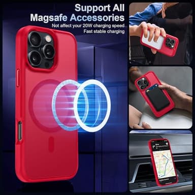 MOCCA Strong Magnetic for iPhone 16 Pro Max Phone Case, [Compatible with Magsafe][16FT Mil-Grade Drop Protection] Slim Thin Translucent Matte Protective Cover Case for iPhone 16 Pro Max Case, Red - Image 2