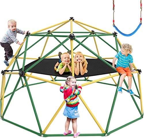 GIKPAL Climbing Dome, 10FT Dome Climber with Hammock for Kids 3 to 10 Outdoor Play Equipment, Supports up to 1000lbs Jungle Gym, Anti-Rust, Easy Assembly, Yellow+Green - Image 1