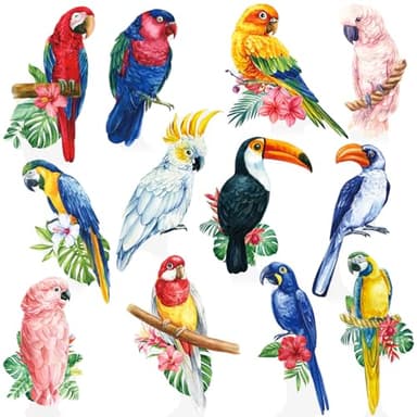 Tropical Bird Cupcake Toppers 48Pcs Parrot Birthday Cupcake Toppers Tropical Bird Party Decorations Summer Rainforest Bird Cupcake Picks for Hawaiian Luau Party Supplies - Image 1