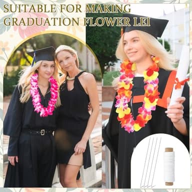 Kaiolbly 9 Pcs Lei Needle Kit, 4 Pcs 14 Inch Stainless Steel Long Lei Needle to Make Hawaiian Leis 4 Lei String 1 Sewing Scissors Lei Making Kit for DIY Graduation Hawaiian Flower Lei Wreath Accessory - Image 5