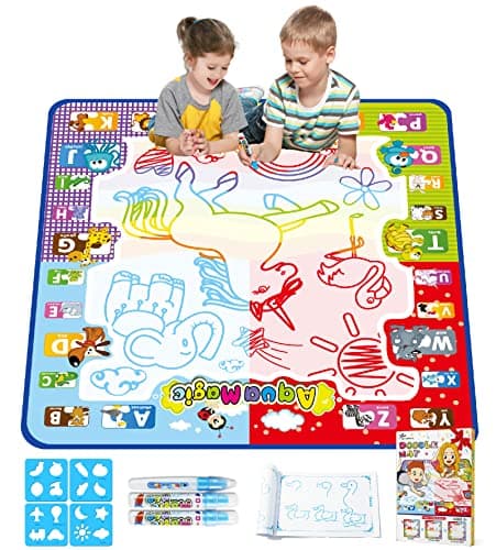 Jasonwell Aqua Water Doodle Mat 31x31 Inches Large Magic Drawing Doodling Mat Coloring Mat Educational Toys Christmas Birthday Gifts for Kids Toddler Boys Girls Age 2 3 4 5 6 7 8 Year Old (Alphabet) - Image 1