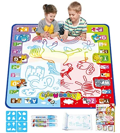 Jasonwell Aqua Water Doodle Mat 31x31 Inches Large Magic Drawing Doodling Mat Coloring Mat Educational Toys Christmas Birthday Gifts for Kids Toddler Boys Girls Age 2 3 4 5 6 7 8 Year Old (Alphabet) - Image 1