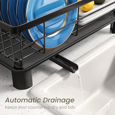 Dish Drying Rack - Small Dish Rack for Kitchen Counter, Stainless Steel Dish Drainer with Utensil Holder and Drainboard (Black) - Image 4