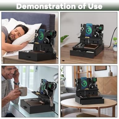 Nightstand Organizer with Charging Station, Wood Docking Station with USB Ports and Outlets, Gifts for Men, Bedside Holder with Drawer for Kindle,Phone,Key, Watch & Accessories (Classic Black) - Image 6