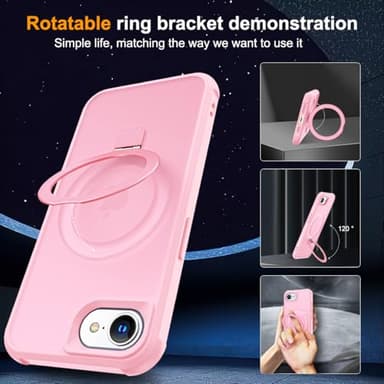 SKYLMW Compatible with iPhone 16E Case with Invisible Magnetic O-Ring Stand Military-Grade Translucent Case for iPhone 16E 6.1" 2025 [Compatible with Mag-Safe][Great Grip Feeling], Pink - Image 2