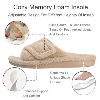 GRITHEIM Women's Orthotic Arch Support Slippers Fuzzy Adjustable Orthopedic Slippers for Plantar Fasciitis Furry Slide for Ladies (Brown,10) - Image 4