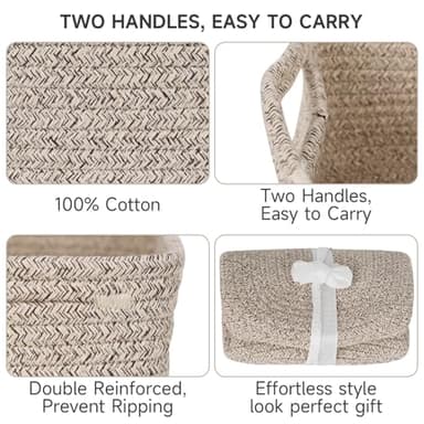 Maxuni 3-Pack Small Storage Baskets for Organizing | Woven Shelf Toy Basket | Rope Baskets for Gifts Empty | Closet Organizer Bins with Handles | Cube Decorative Box | 11.8×7.8×5.1” | Mixed brown - Image 4