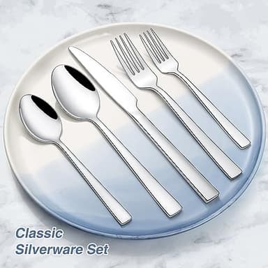 60 Piece Silverware Set For 12, Stainless Steel Flatware/Tableware Set Include Spoons/Forks/Knives, Yoehka Mirror Polished Cutlery Set For Home Kitchen Restaurant Hotel, Durable,Dishwasher Safe - Image 5