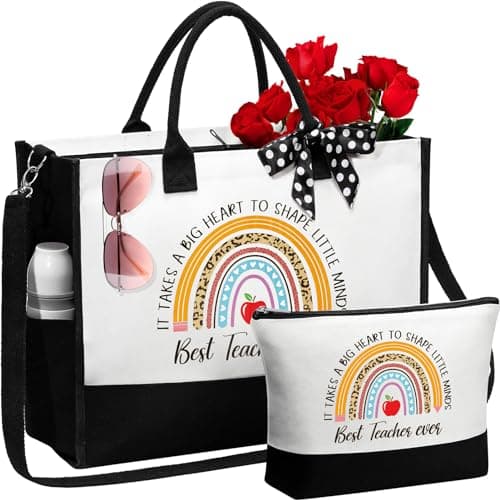 Best Teacher Appreciation Gifts for Women, End of Year Teacher Gifts from Student, Retirement Birthday Thank You Gifts Set for Teachers w/ Canvas Tote Bag & Makeup Bag Funny Daycare Teacher Gifts - Image 1